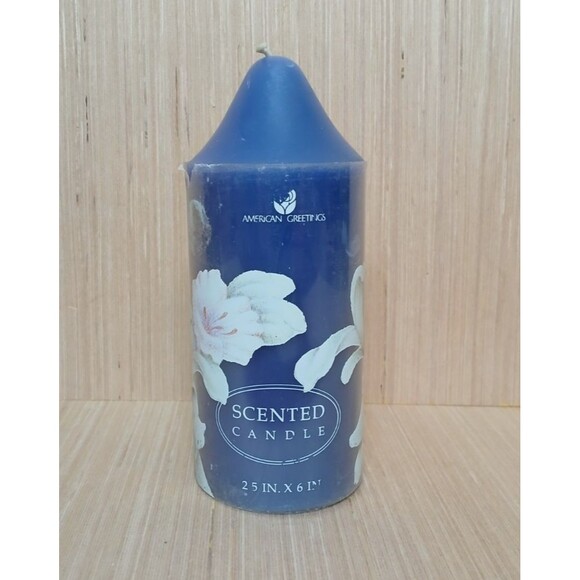 American Greetings Scented Large Pillar Candle Vintage Blue 6" MADE IN USA - Picture 2 of 9
